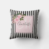 赤面ピンク黒ストライプフローラ クッション (裏面)