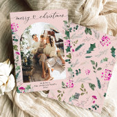 赤面ピンク1フォトアーチメリークリスマスカード シーズンカード