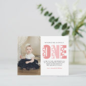 赤面ピンク1歳の誕生日ありがとうポストカード ポストカード (スタンド正面)