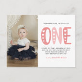 赤面ピンク1歳の誕生日ありがとうポストカード ポストカード (正面)