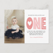 赤面ピンク1歳の誕生日ありがとうポストカード ポストカード (正面)