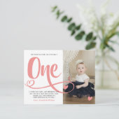 赤面ピンク1歳の誕生日ありがとう ポストカード (スタンド正面)