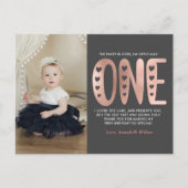 赤面ピンク1歳の誕生日おはがき ポストカード (正面)