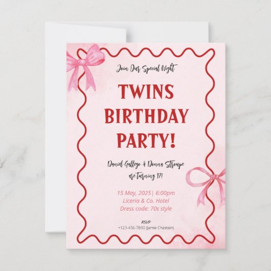 赤面ピンク1歳の誕生日招待状 出欠カード (正面)