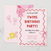 赤面ピンク1歳の誕生日招待状 出欠カード (正面/裏面)