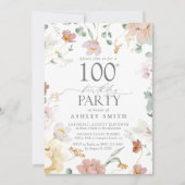 赤面ピンク100thバースデーパーティー水の色の花 招待状 (正面)