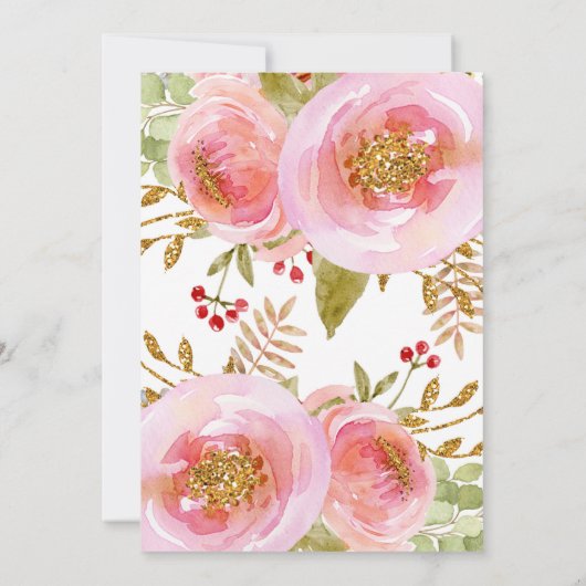 赤面ピンク1st誕生日の招待ラスティック金ゴールド 招待状 (裏面)