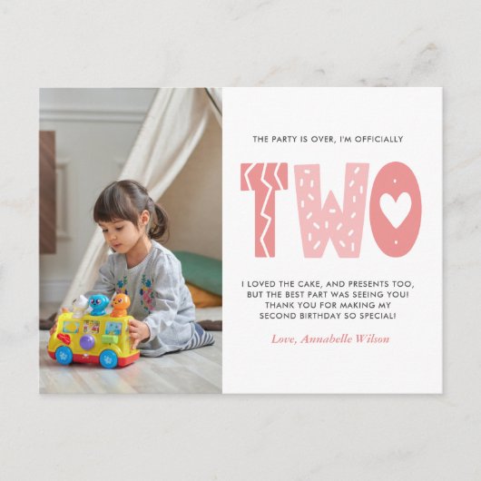 赤面ピンク2nd誕生日ありがとう ポストカード (正面)