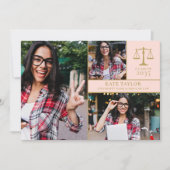 赤面ピンク3写真法学校卒業パーティー 招待状 (正面)