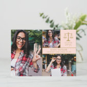 赤面ピンク3写真法学校卒業パーティー 招待状 (スタンド正面)