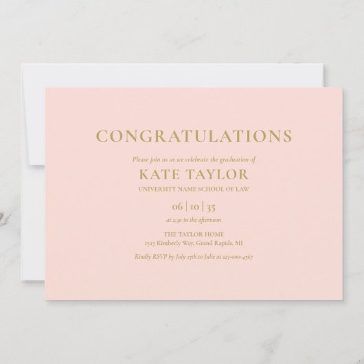 赤面ピンク3写真法学校卒業パーティー 招待状 (裏面)