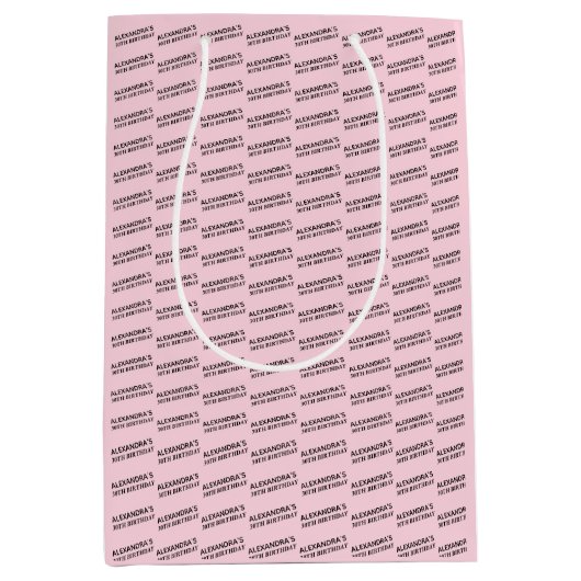 赤面ピンク30歳の誕生日パーソナライズされた名 ミディアムペーパーバッグ (正面)