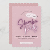 赤面ピンク、お泊り、眠り誕生日 招待状 (正面/裏面)
