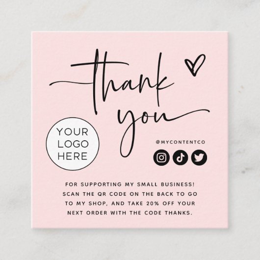 赤面ピンク |ごブランディングありがとうございました スクエア名刺 (正面)