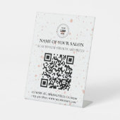 赤面ピンク（ばちゃばちゃ）跳ねるQRコードサロンサービスサイン 台座サイン (正面)