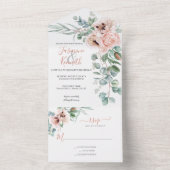 赤面ピンク&アイボリー水彩フローラ結婚ズ オールインワン招待状 (内側)
