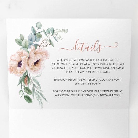 赤面ピンク&アイボリー水色フローラ結婚's | 三つ折り招待状 (内部最初)