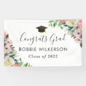 赤面ピンク・ウォーターカラーフローラ卒業パーティー 横断幕 (横)