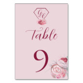 赤面ピンク&クリムゾン結婚レッドのテーブルカード テーブルナンバー (正面)