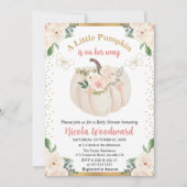 赤面ピンク&クリームフローラパンプキンベビーシャワー 招待状 (正面)