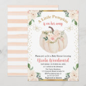 赤面ピンク&クリームフローラパンプキンベビーシャワー 招待状 (正面/裏面)