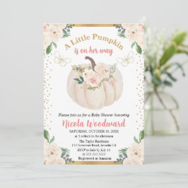 赤面ピンク&クリームフローラパンプキンベビーシャワー 招待状