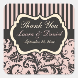 赤面ピンク、クリーム、グレー結婚式の引き出物シール スクエアシール