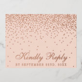 赤面ピンク&グラム紙吹雪ウェディングRSVP 実在 箔招待状ポストカード (正面)