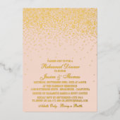 赤面ピンク&グラム金ゴールド結婚紙吹雪のリハーサル 箔招待状 (正面)
