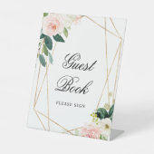 赤面ピンク&グリーナリーシャワーゲストブックサイン 台座サイン (正面)