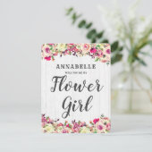 赤面ピンク&グリーンバラ私の花の女の子 招待状 (スタンド正面)