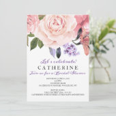 赤面ピンク&グリーンフローラブライダルシャワー 招待状 (スタンド正面)