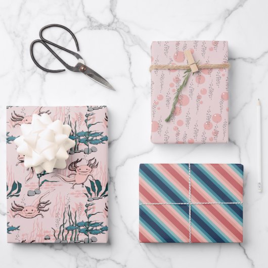 赤面ピンク&グリーンメキシカンサランダーアクソロトルガール ラッピングペーパーシート (正面)