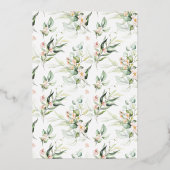 赤面ピンク&グリーンリーエレガントなウェディング金ゴールド 箔招待状 (裏面)