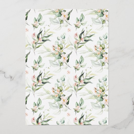 赤面ピンク&グリーンリーエレガントなウェディング金ゴールド 箔招待状 (裏面)