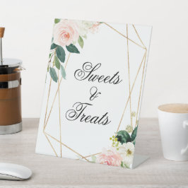 赤面ピンク&グリーン葉ズスイーツ&トリートサイン 台座サイン