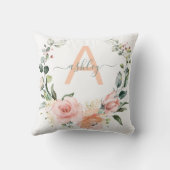 赤面ピンク&グレーフローラリース名モノグラム クッション (裏面)