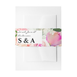 赤面ピンク&グレーフローラ 招待状ベリーバンド