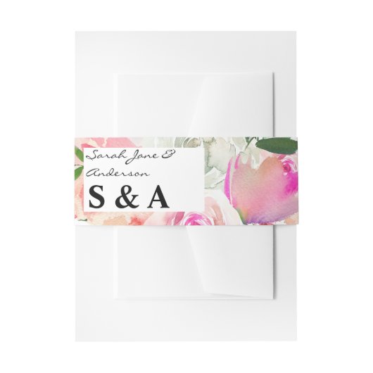 赤面ピンク&グレーフローラ 招待状ベリーバンド (正面例)