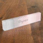 赤面ピンク&グレーモダンの水彩ガーリー釉薬 デスクネームプレート (側面)