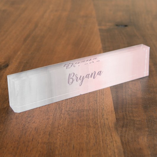 赤面ピンク&グレーモダンの水彩ガーリー釉薬 デスクネームプレート (側面)