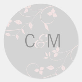 赤面ピンク&グレー結婚イニシャルシール ラウンドシール