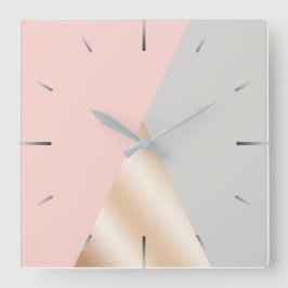 赤面ピンク、グレー、バラ金ゴールドの幾何学的な三角形 スクエア壁時計