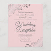 赤面ピンク&グレーBUDGETウェディングレセプション招待状 (正面)