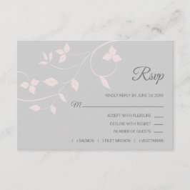 赤面ピンク&グレーRSVP春サマー結婚ズ 出欠カード