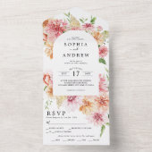 赤面ピンク&コーラルフラワーズ結婚フローラ オールインワン招待状 (内側)
