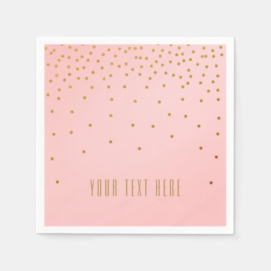 赤面ピンク&ゴールドフォイル紙吹雪結婚ズナプキン スタンダードカクテルナプキン (正面)