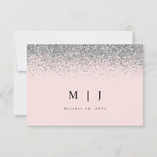 赤面ピンク&シルバーグリッターウェディングRSVPカード 出欠カード (裏面)