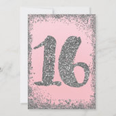 赤面ピンク&シルバーグリッターグラムスウィート16パーティー 招待状 (裏面)