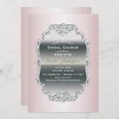 赤面ピンク&シルバーダイヤモンドきらきら光るヴィンテージ 招待状 (正面/裏面)